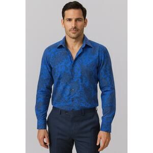 Etro Luxury Blue Paisley Dress Shirt Mens Medium Italian Cotton Button Up